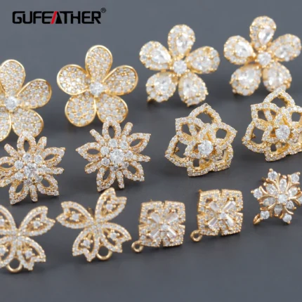 GUFEATHER M1120,jewelry accessories,18k gold plated,copper,zircon,pass REACH,nickel free,flower shape,charm,diy earring,6pcs/lot - AliExpress 36