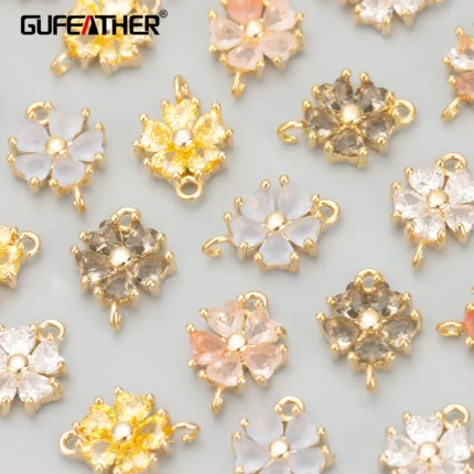 GUFEATHER MD36,jewelry accessories,18k gold plated,copper,zircons,flower shape,charms,jewelry making,diy pendants,6pcs/lot - AliExpress 36